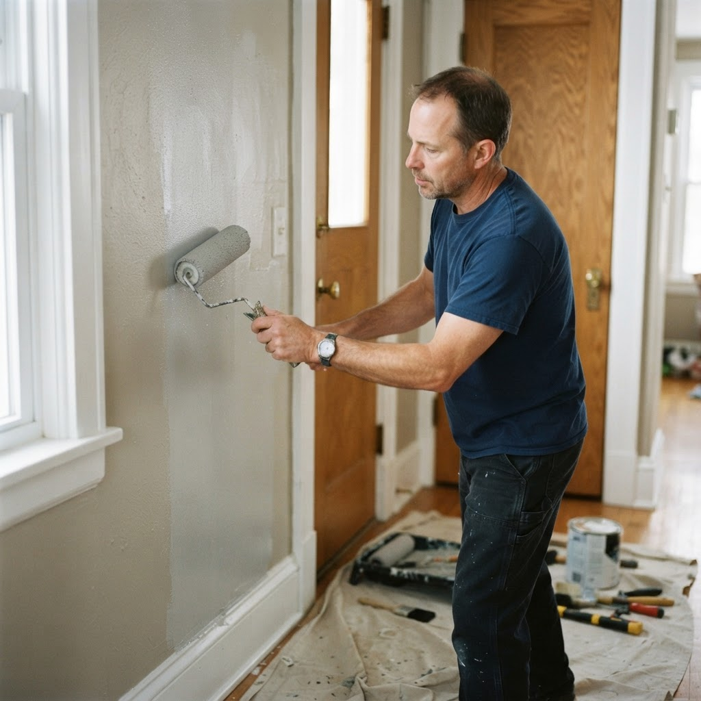 A small room being painted